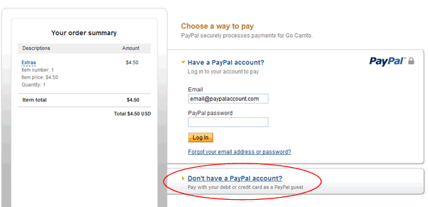 Paypal - No account required